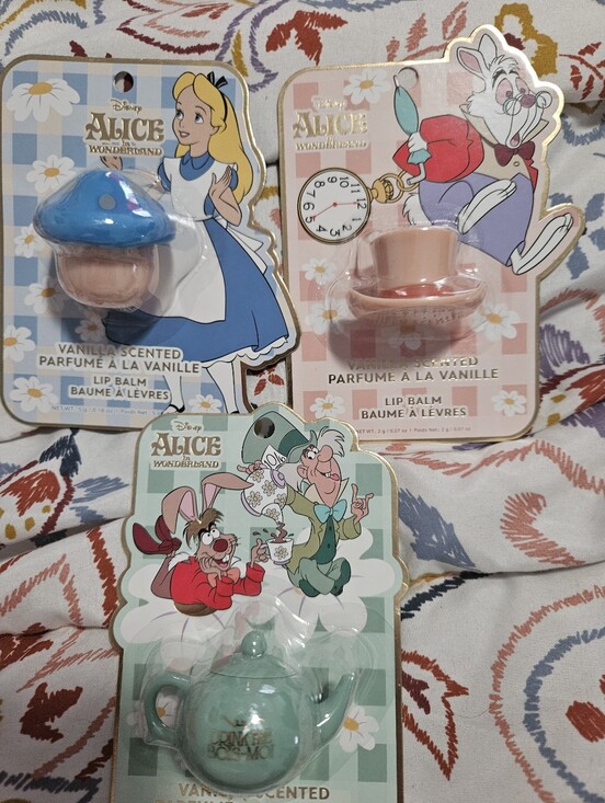 Disney Other - NIP Disney Alice in Wonderland Vanilla Lip Balm Trio - Mushroom, Top Hat, Teapot
